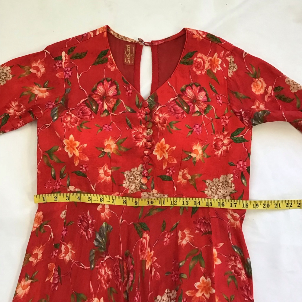 Susan by Sangeeta Women Elegant Flowing Red Floral Maxi Dress M - Picture 12 of 15